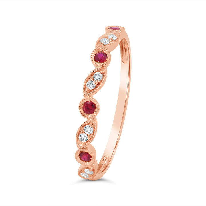 Bezel Set Milgrain Diamond & Ruby Band  - 5R1564RUB