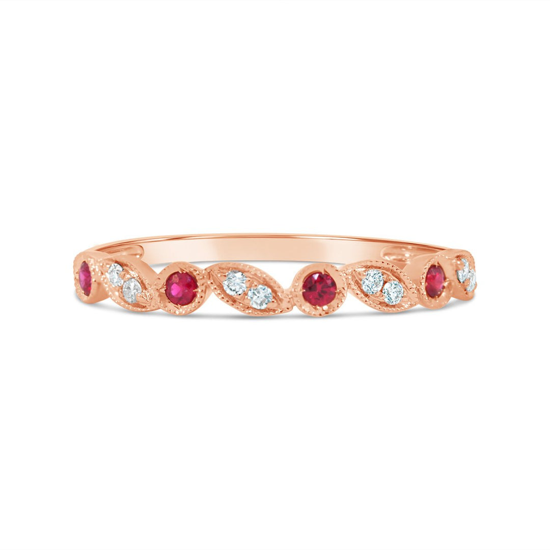 Bezel Set Milgrain Diamond & Ruby Band  - 5R1564RUB