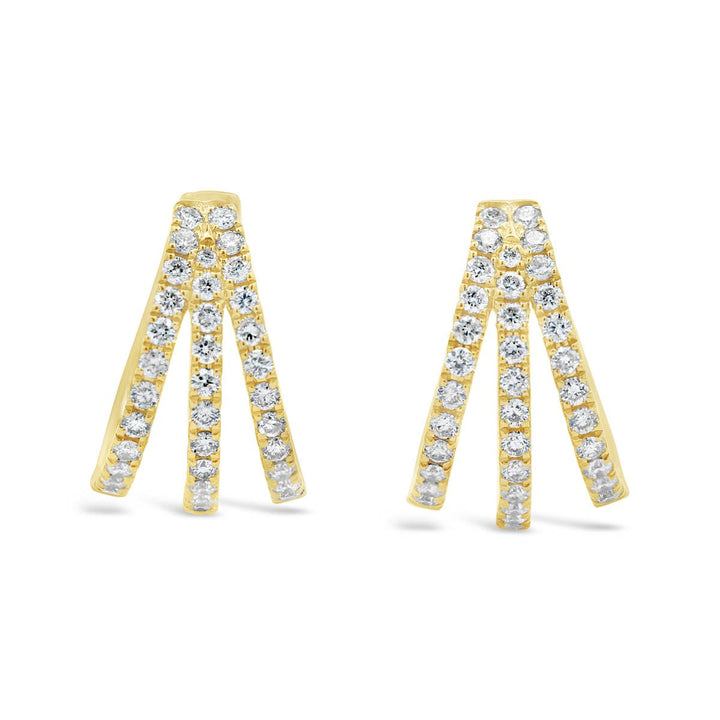 14K Yellow Gold Triple Hoop Diamond Earrings - The Diamond Guys