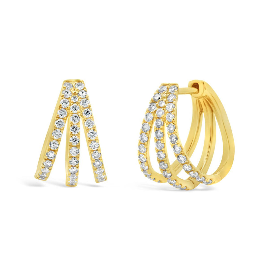 14K Yellow Gold Triple Hoop Diamond Earrings - The Diamond Guys