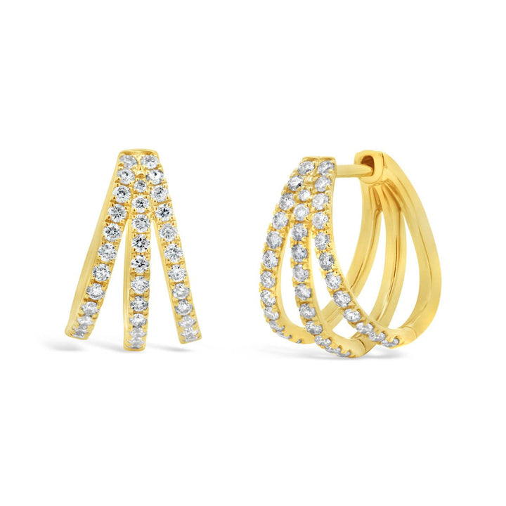 14K Yellow Gold Triple Hoop Diamond Earrings - The Diamond Guys