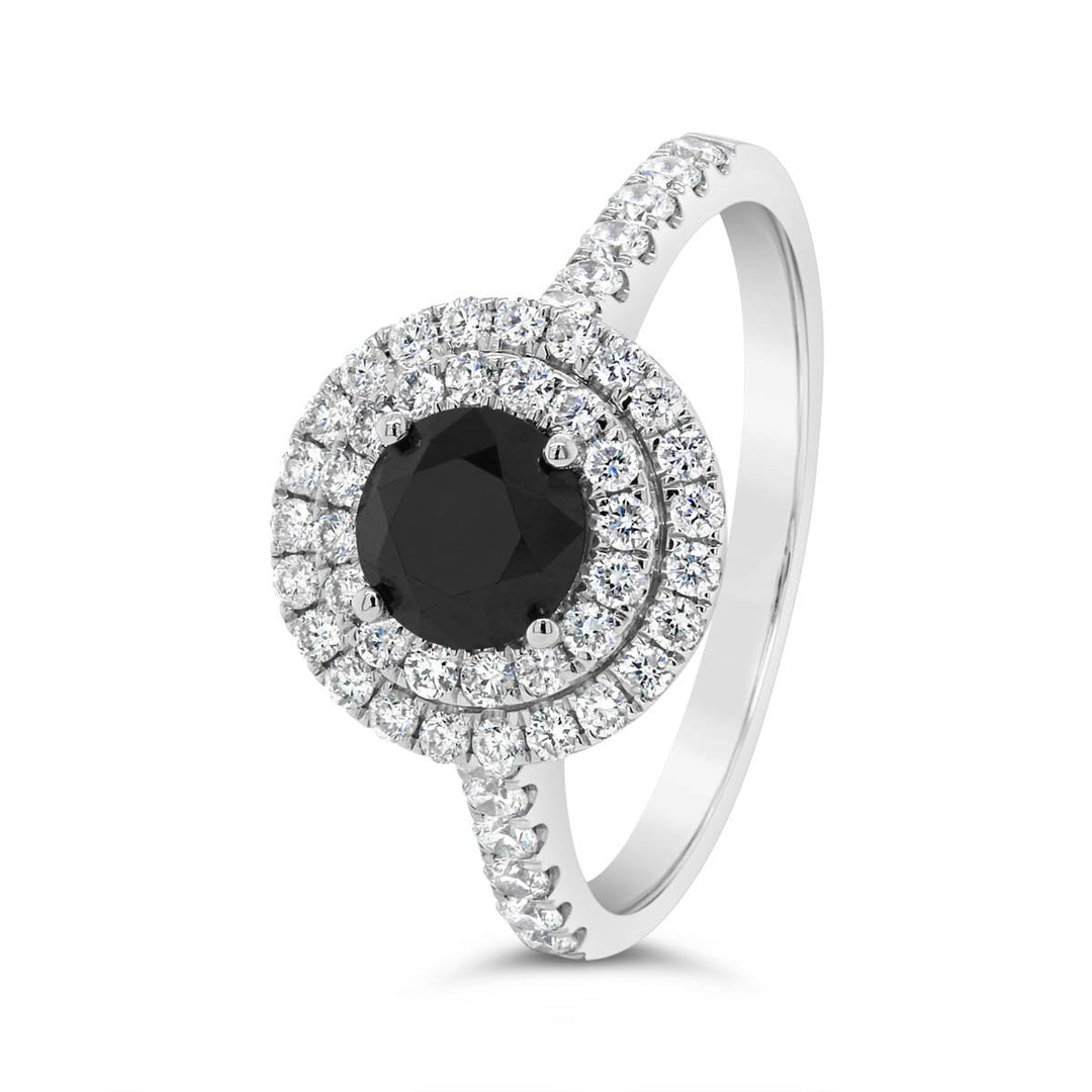 White Gold Double Halo & Black Diamond Ring - MR93446A - The Diamond Guys