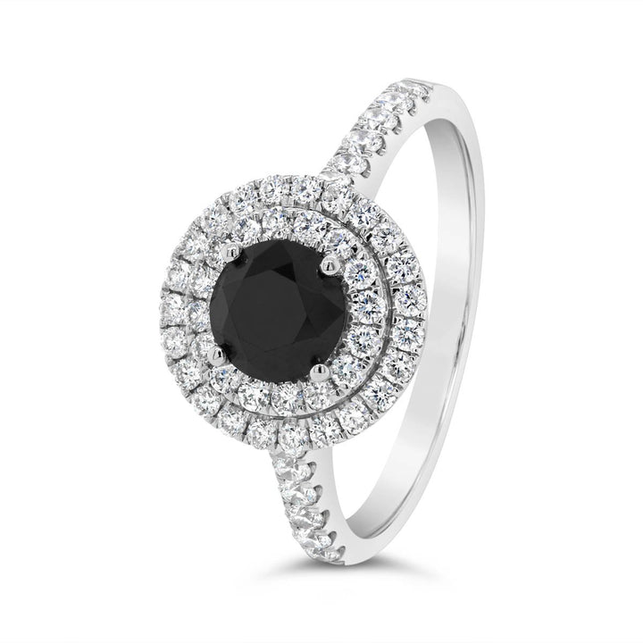 White Gold Double Halo & Black Diamond Ring - MR93446A - The Diamond Guys