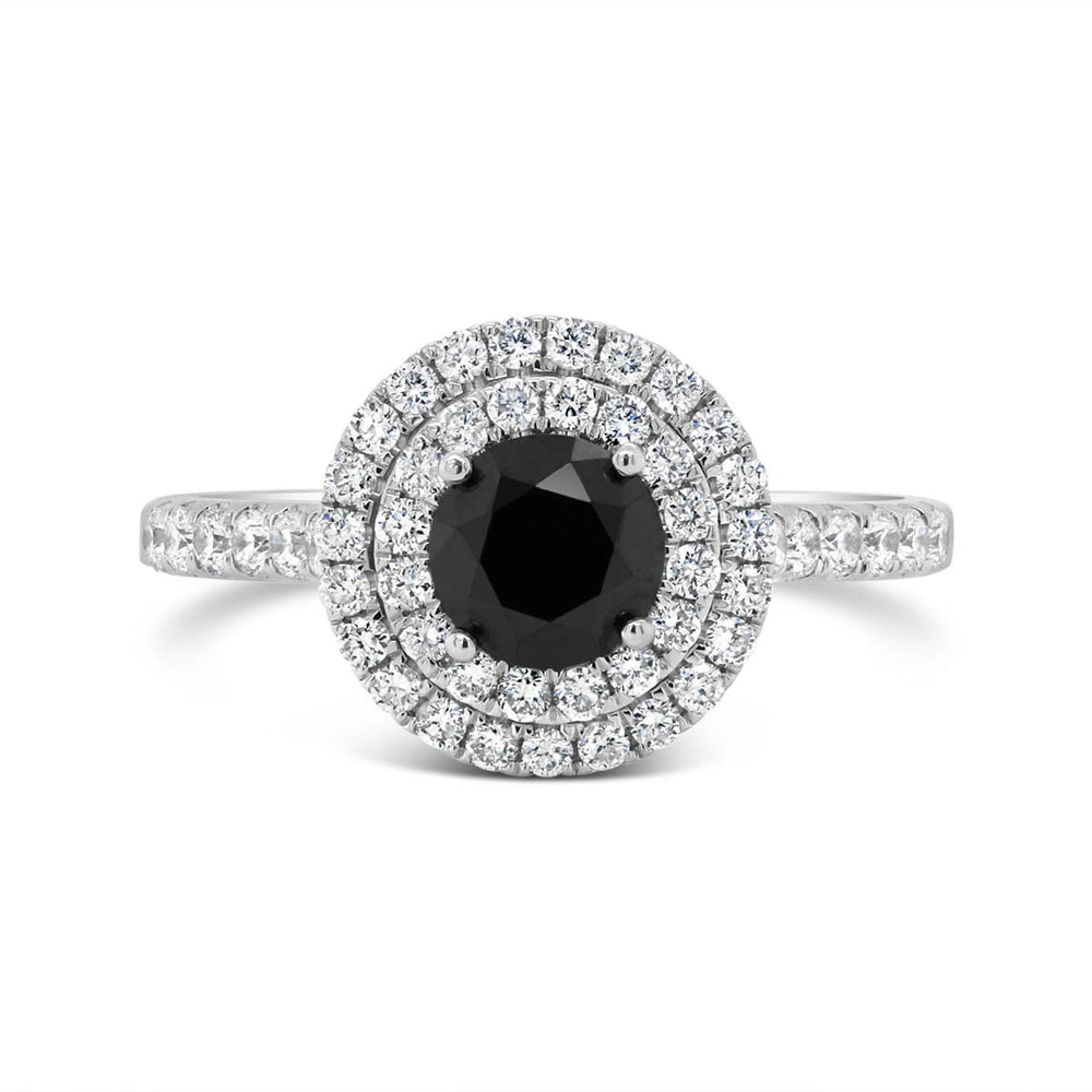 White Gold Double Halo & Black Diamond Ring - MR93446A - The Diamond Guys