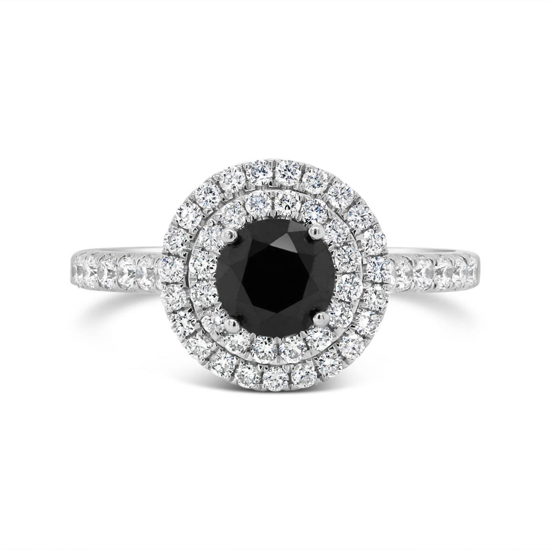 White Gold Double Halo & Black Diamond Ring - MR93446A - The Diamond Guys
