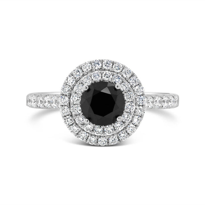 White Gold Double Halo & Black Diamond Ring - MR93446A - The Diamond Guys
