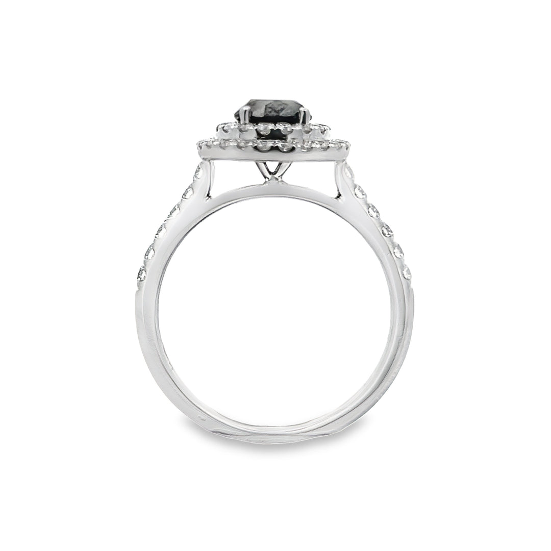 White Gold Double Halo & Black Diamond Ring - MR93446A - The Diamond Guys