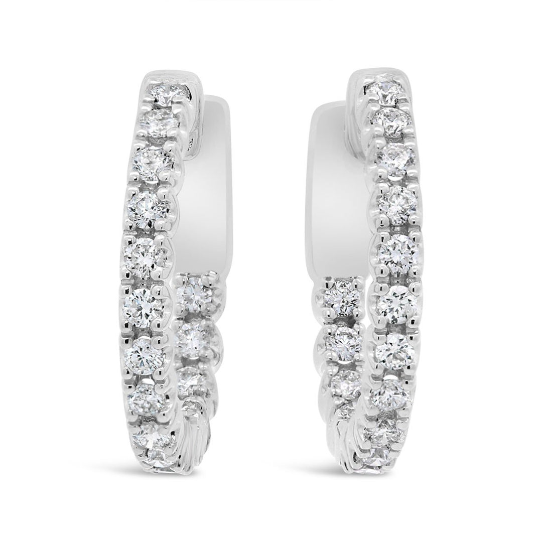 14K White Gold Diamond Inside-Outside Hoop Earrings - The Diamond Guys