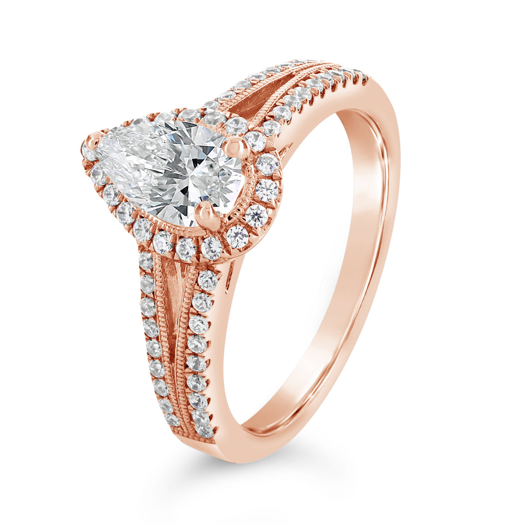 Vintage Inspired Split Shank Diamond Halo Engagement Ring - ACB042