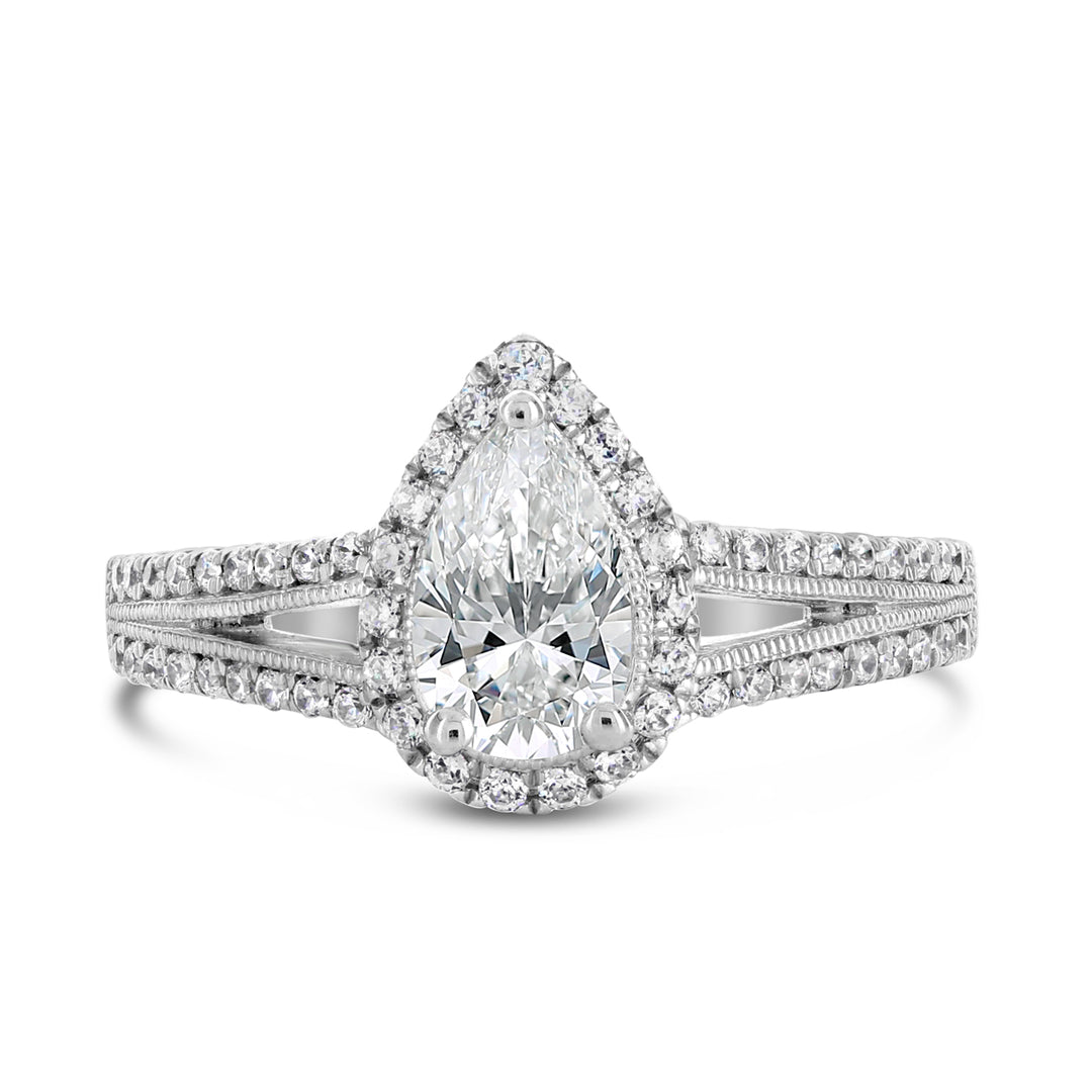 Vintage Inspired Split Shank Diamond Halo Engagement Ring - ACB042