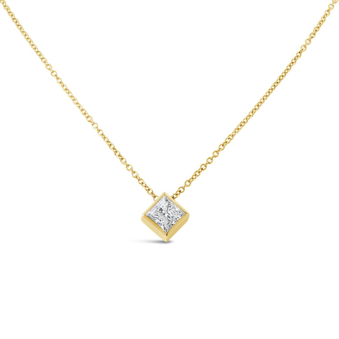 Kite Shape Bezel Set Diamond Solitaire Necklace