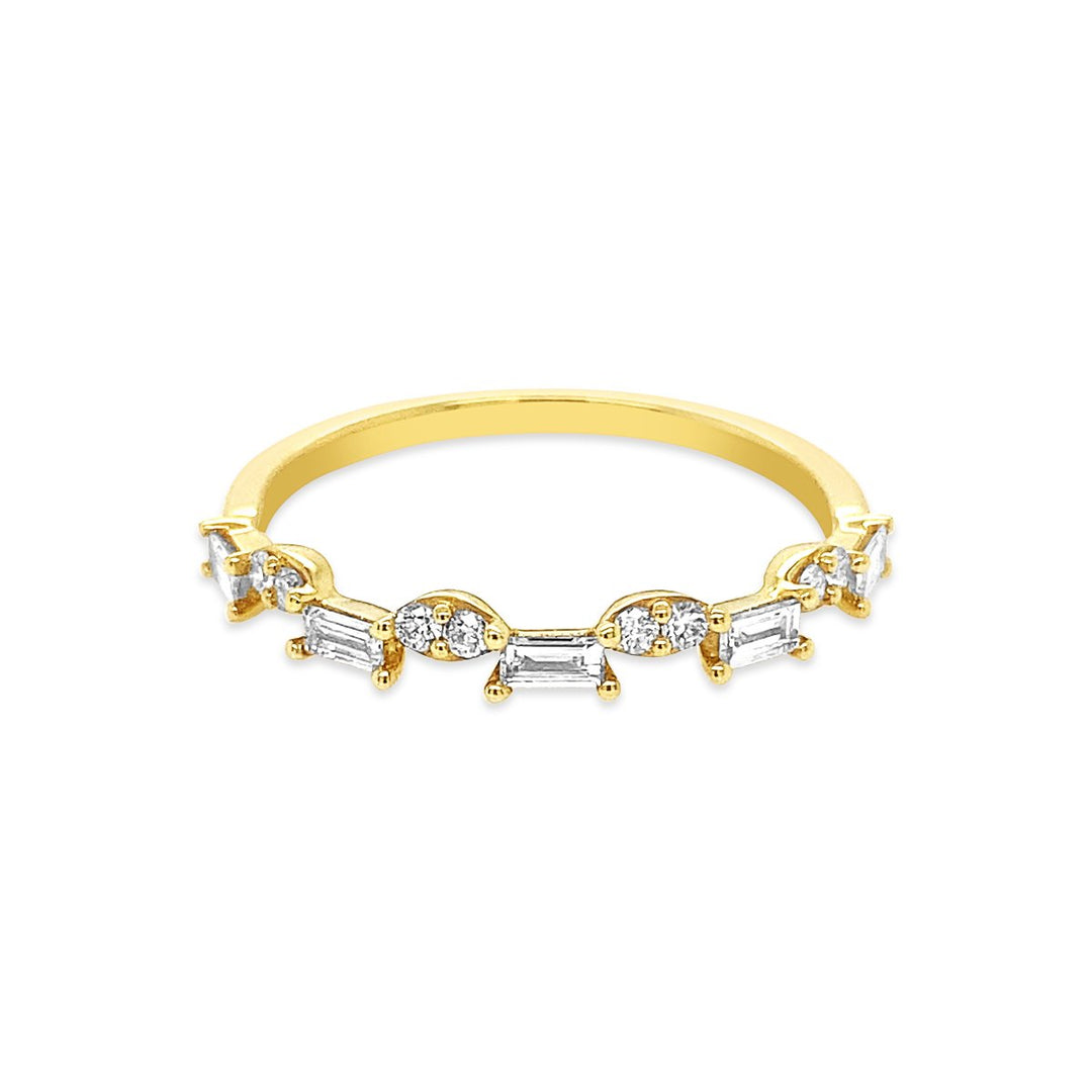 Yellow Gold Half Way Set Baguette & Round Diamond Band - GSR1387-B
