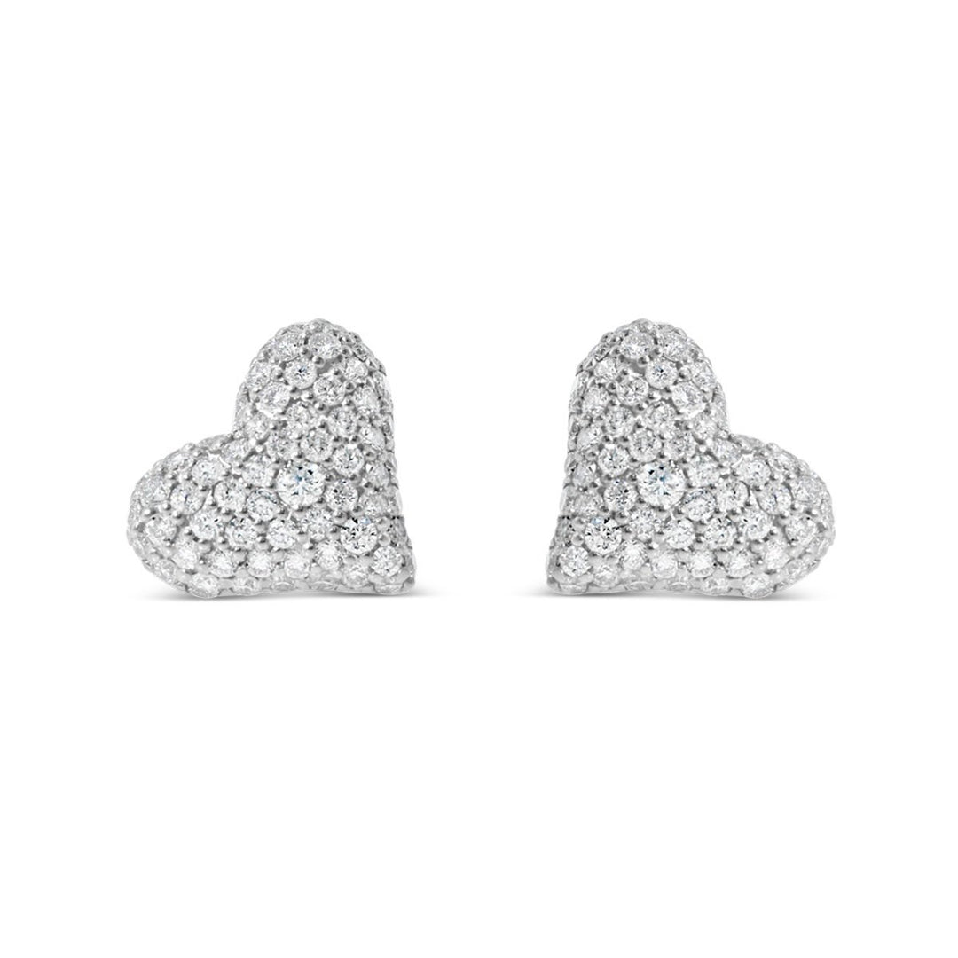 Pave Diamond Herat Earring Studs - The Diamond Guys