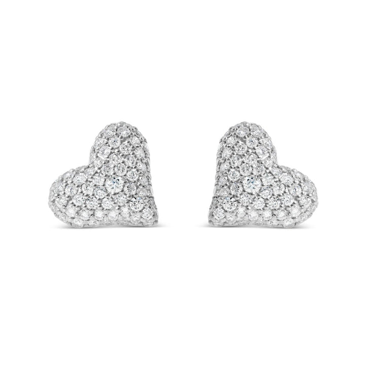 Pave Diamond Herat Earring Studs - The Diamond Guys