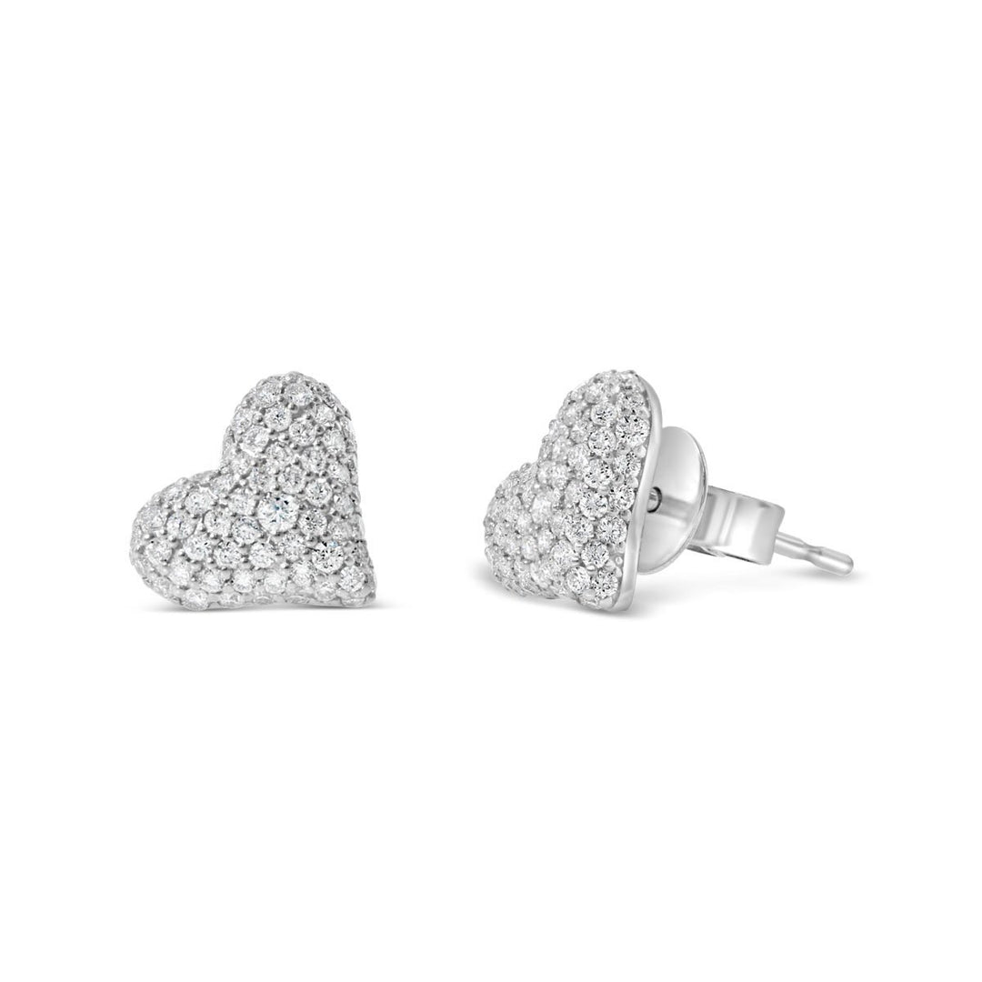 Pave Diamond Herat Earring Studs - The Diamond Guys