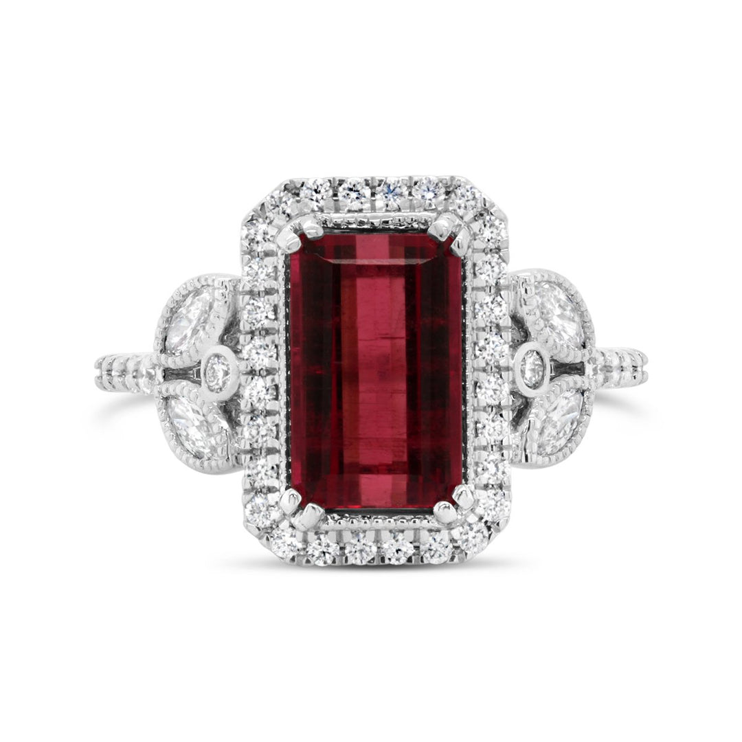 White Gold Diamond & Pink Tourmaline Dress Ring - 5850AS