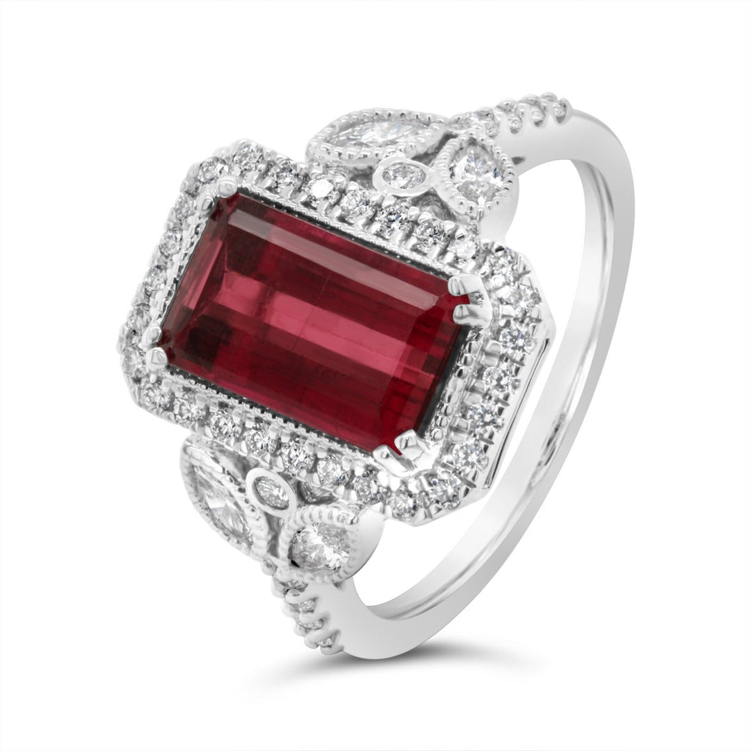 White Gold Diamond & Pink Tourmaline Dress Ring - 5850AS
