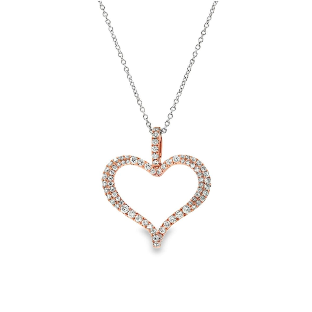 18K Rose Gold Open Heart Diamond Necklace - The Diamond Guys