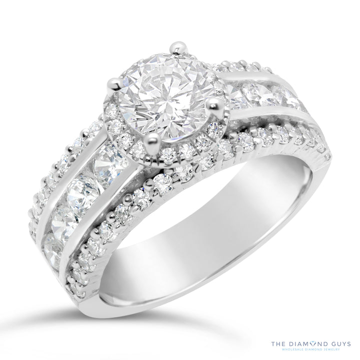 Diamond Halo Engagement Ring with Wide Band