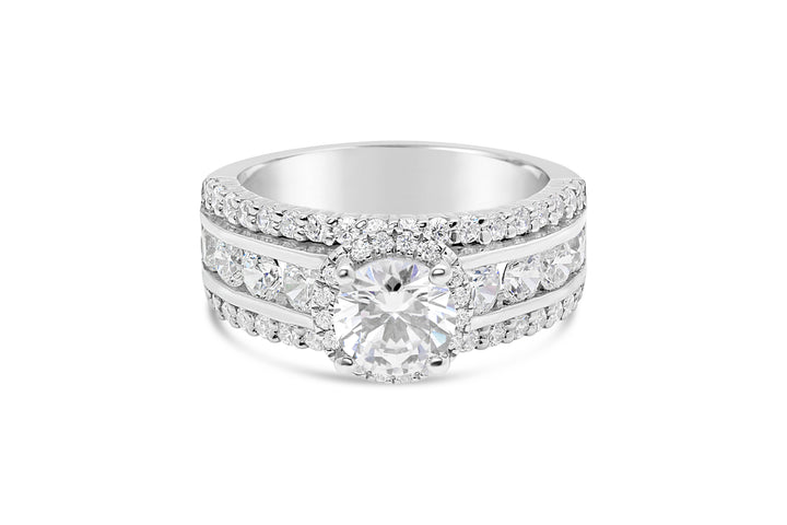 Diamond Halo Engagement Ring with Wide Band