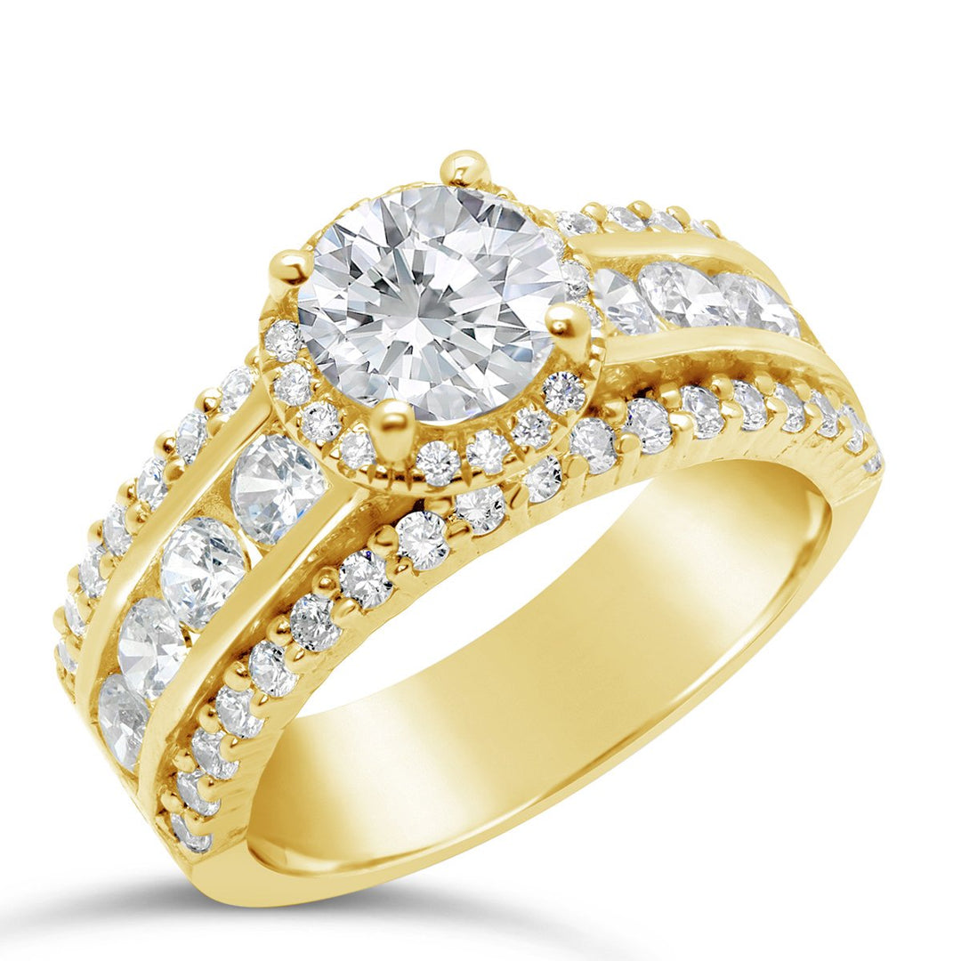 Diamond Halo Engagement Ring with Wide Band