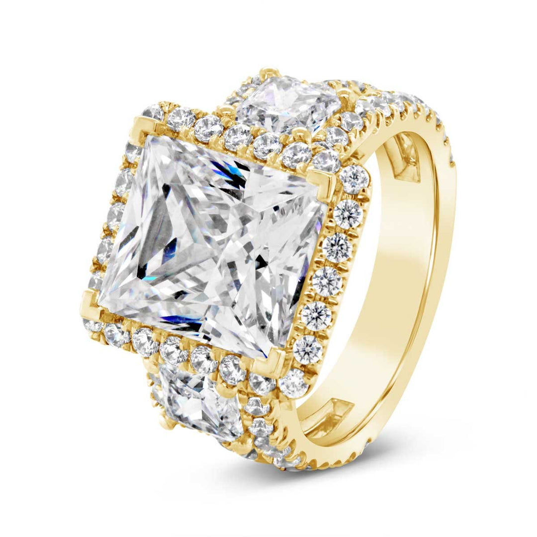 Three Stone Diamond Halo Engagement Ring - YJA2520R