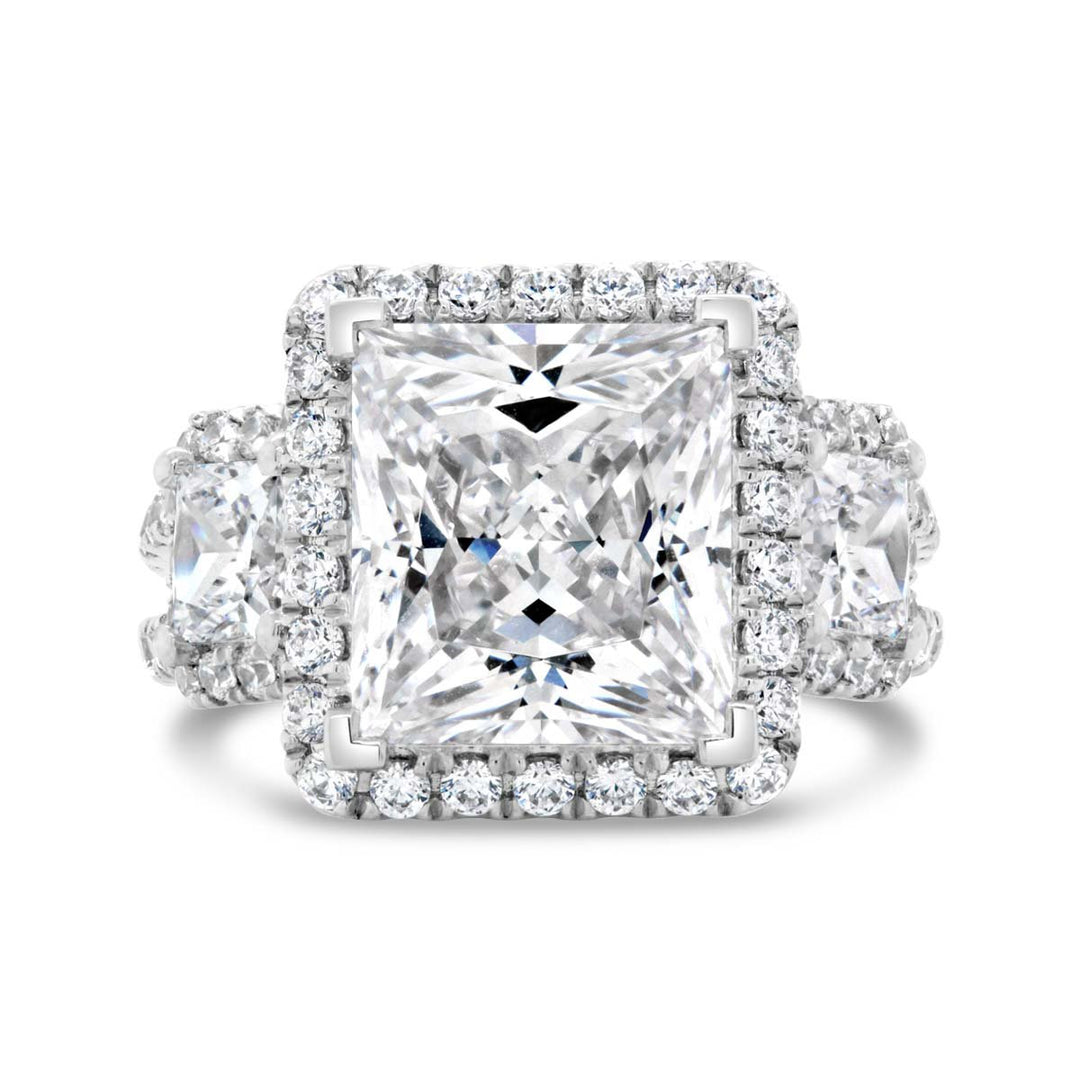 Three Stone Diamond Halo Engagement Ring - YJA2520R