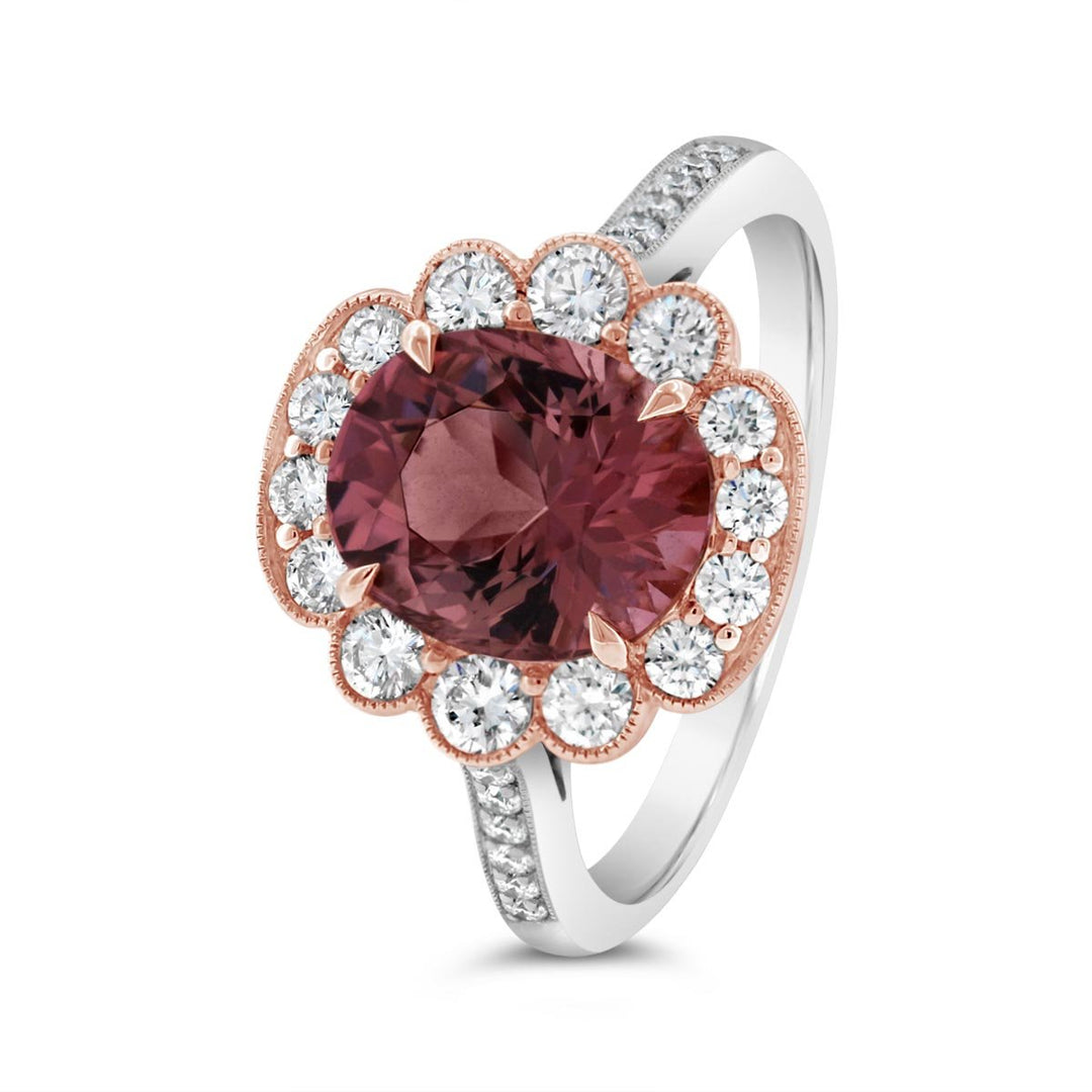 Pink Tourmaline & Diamond Halo Ring