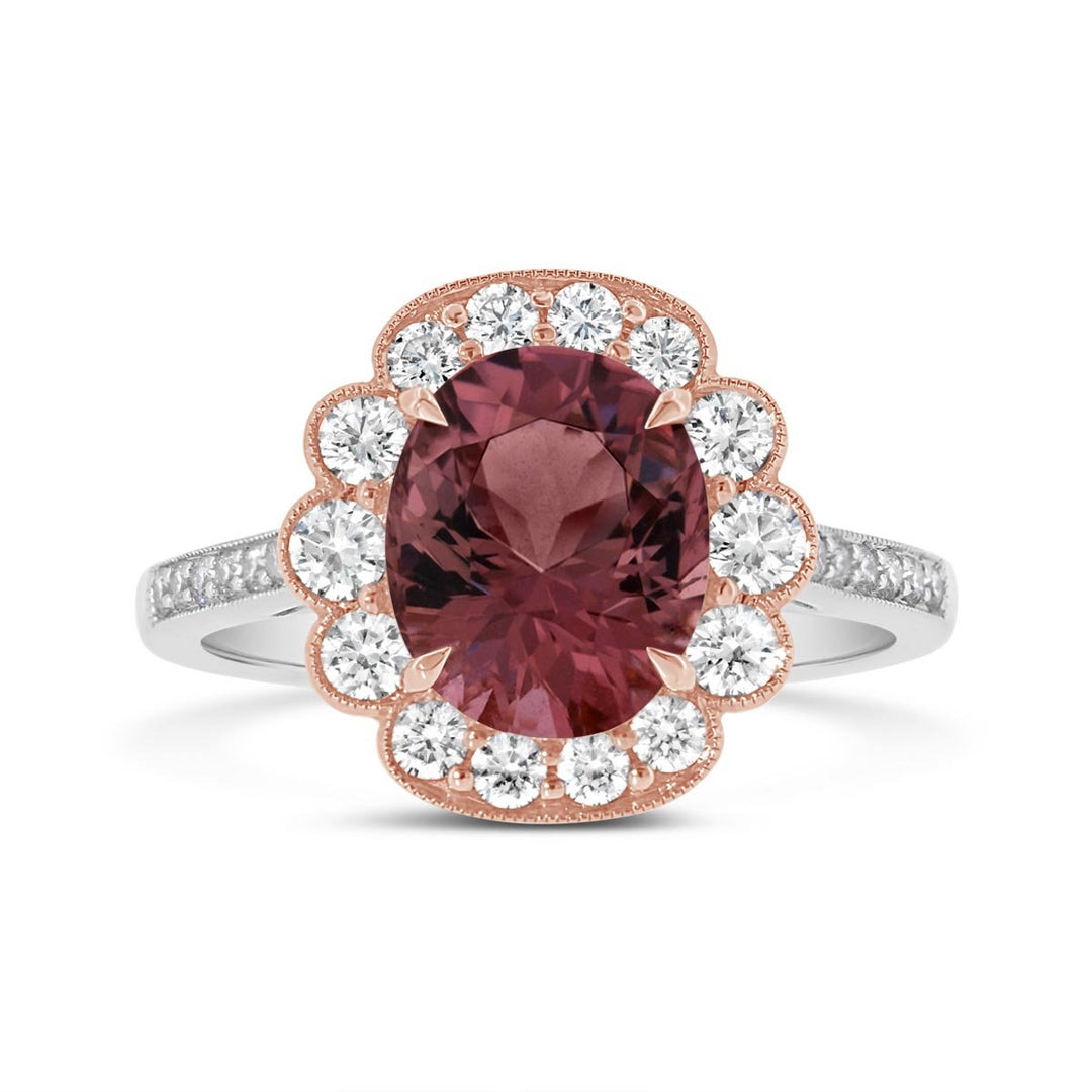 Pink Tourmaline & Diamond Halo Ring