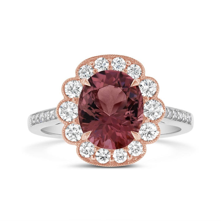 Pink Tourmaline & Diamond Halo Ring