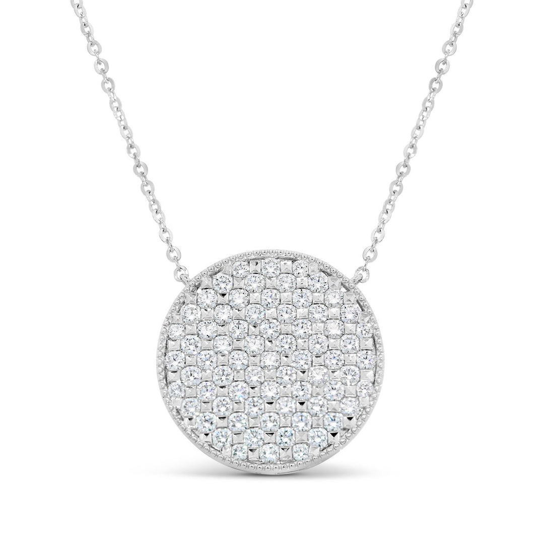 18K White Gold Round Diamond Disc Necklace - The Diamond Guys