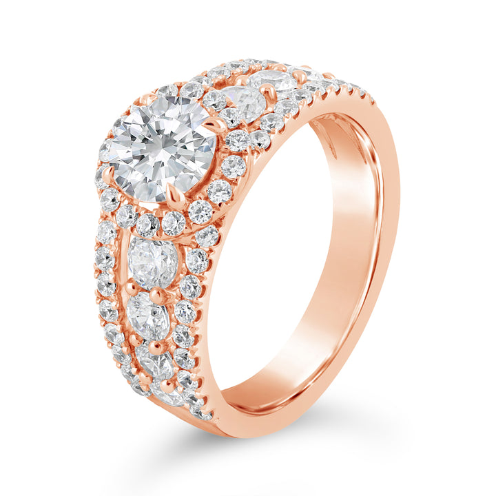 Wide Band Halo Diamond Engagement Ring - ACB115