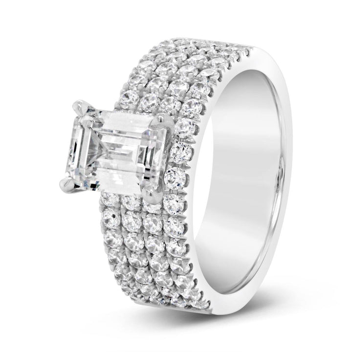 Wide Four Row Diamond Pave Band Engagement Ring - YJC3489R