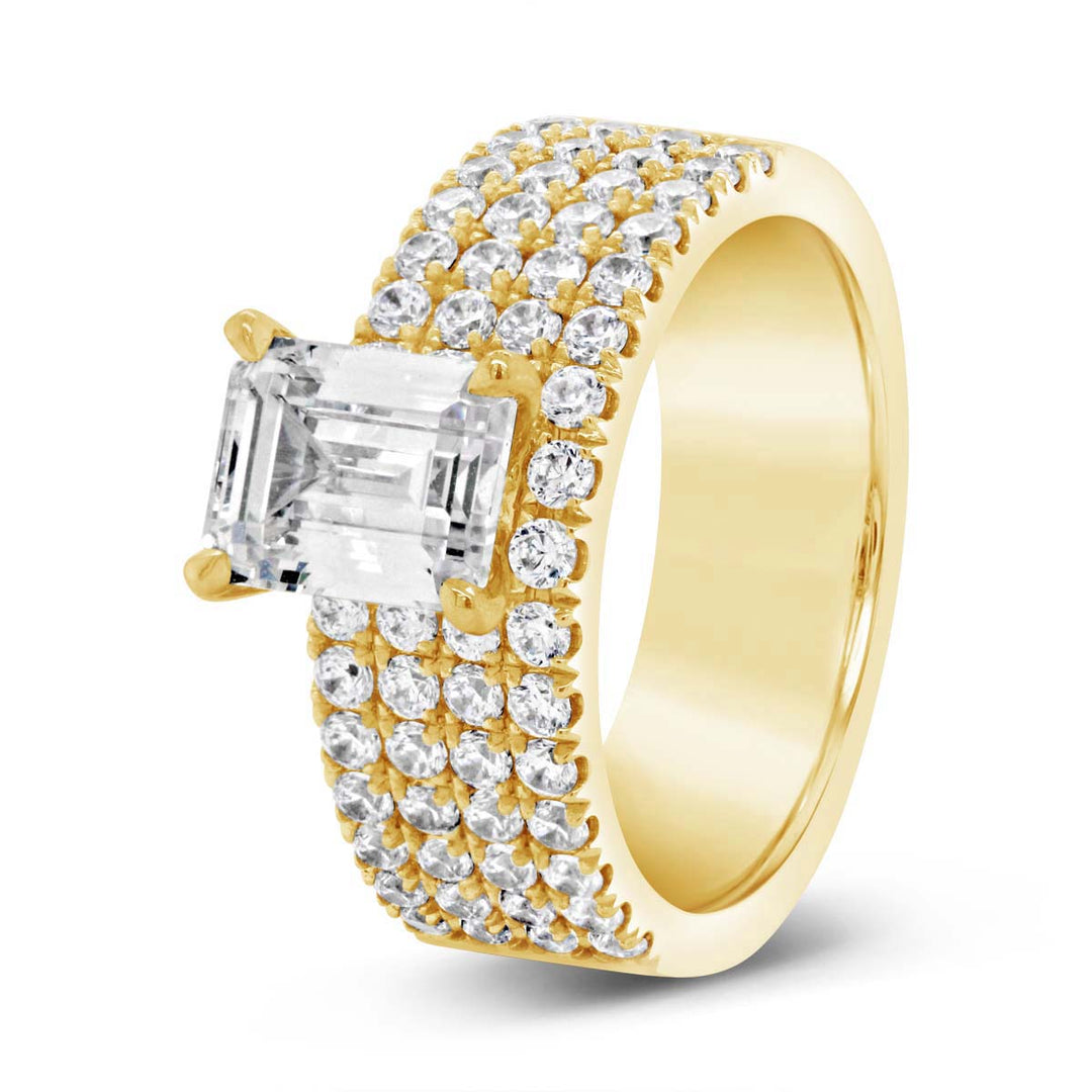 Wide Four Row Diamond Pave Band Engagement Ring - YJC3489R