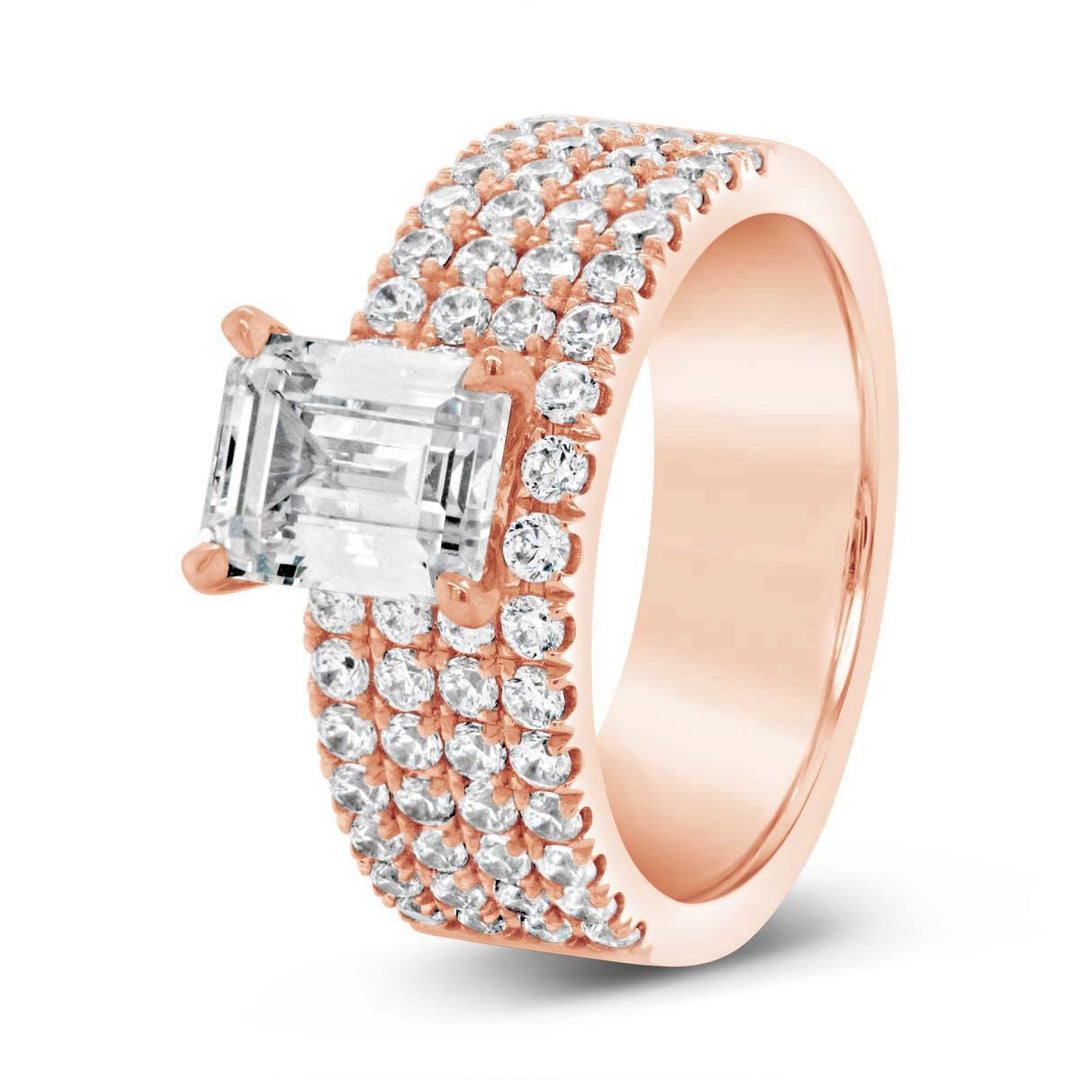Wide Four Row Diamond Pave Band Engagement Ring - YJC3489R