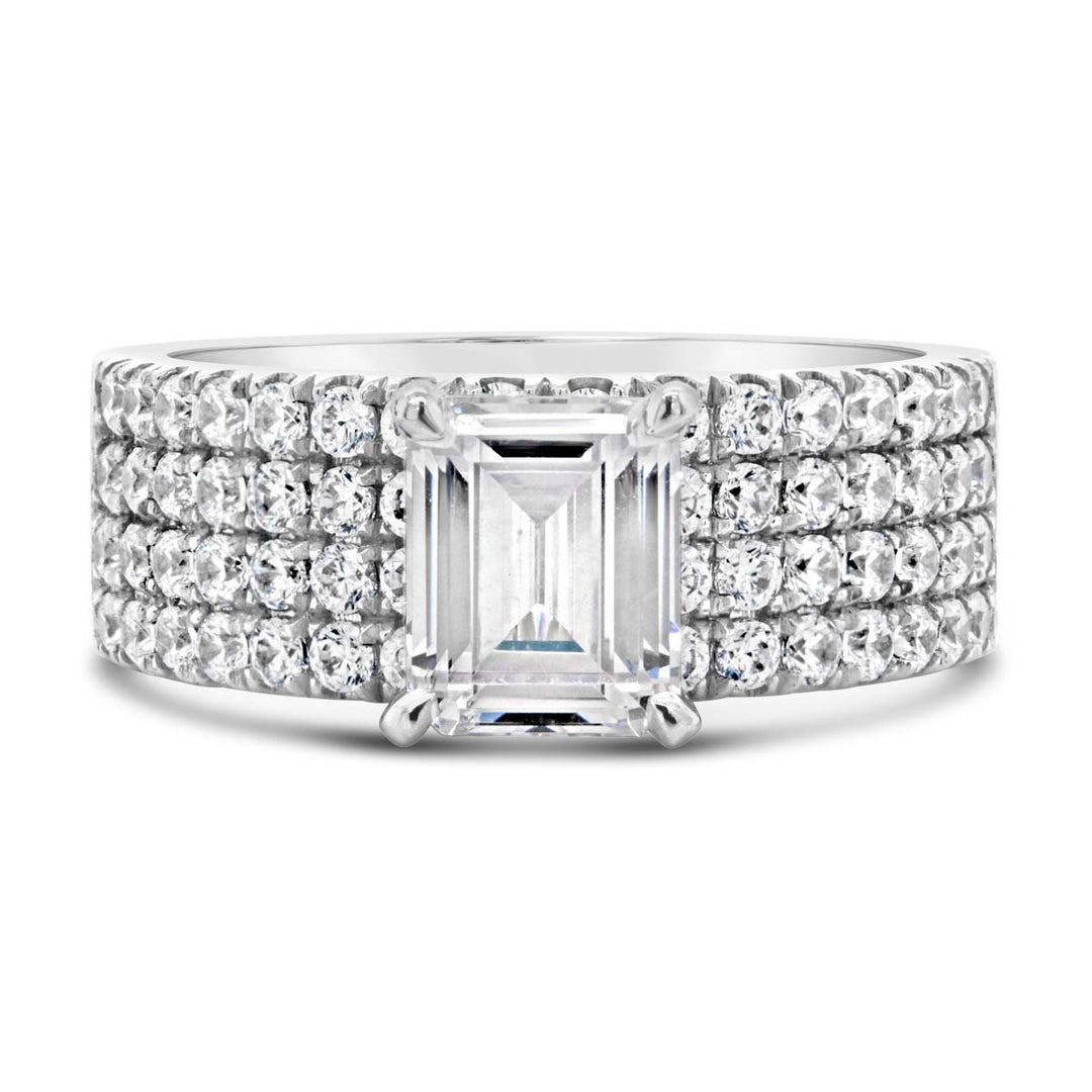 Wide Four Row Diamond Pave Band Engagement Ring - YJC3489R