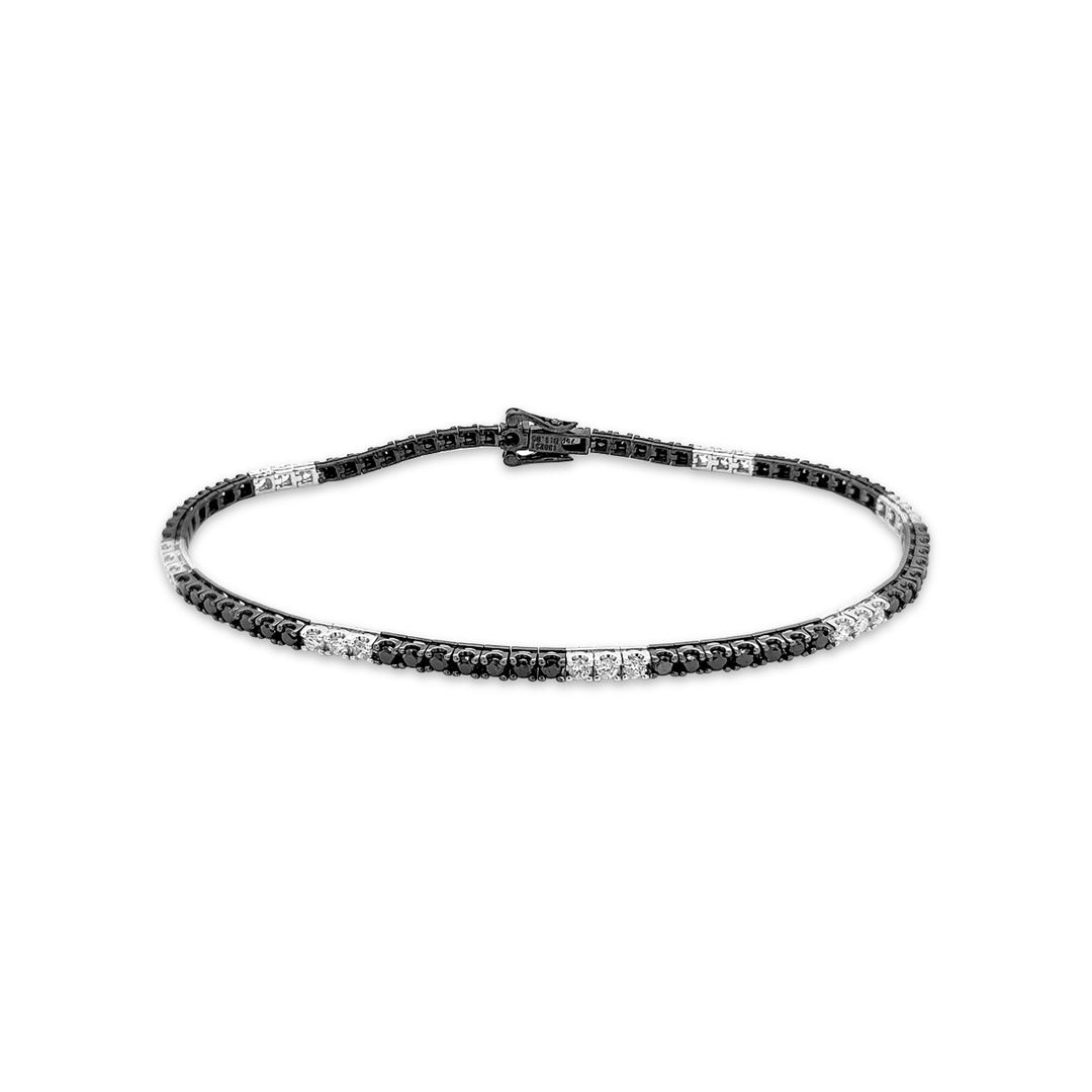 White Gold Diamond & Black Diamond Tennis Bracelet - AB1669 - The Diamond Guys