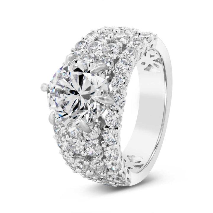 Wide Band Claw Prongs Diamond Engagement Ring - GSR10364