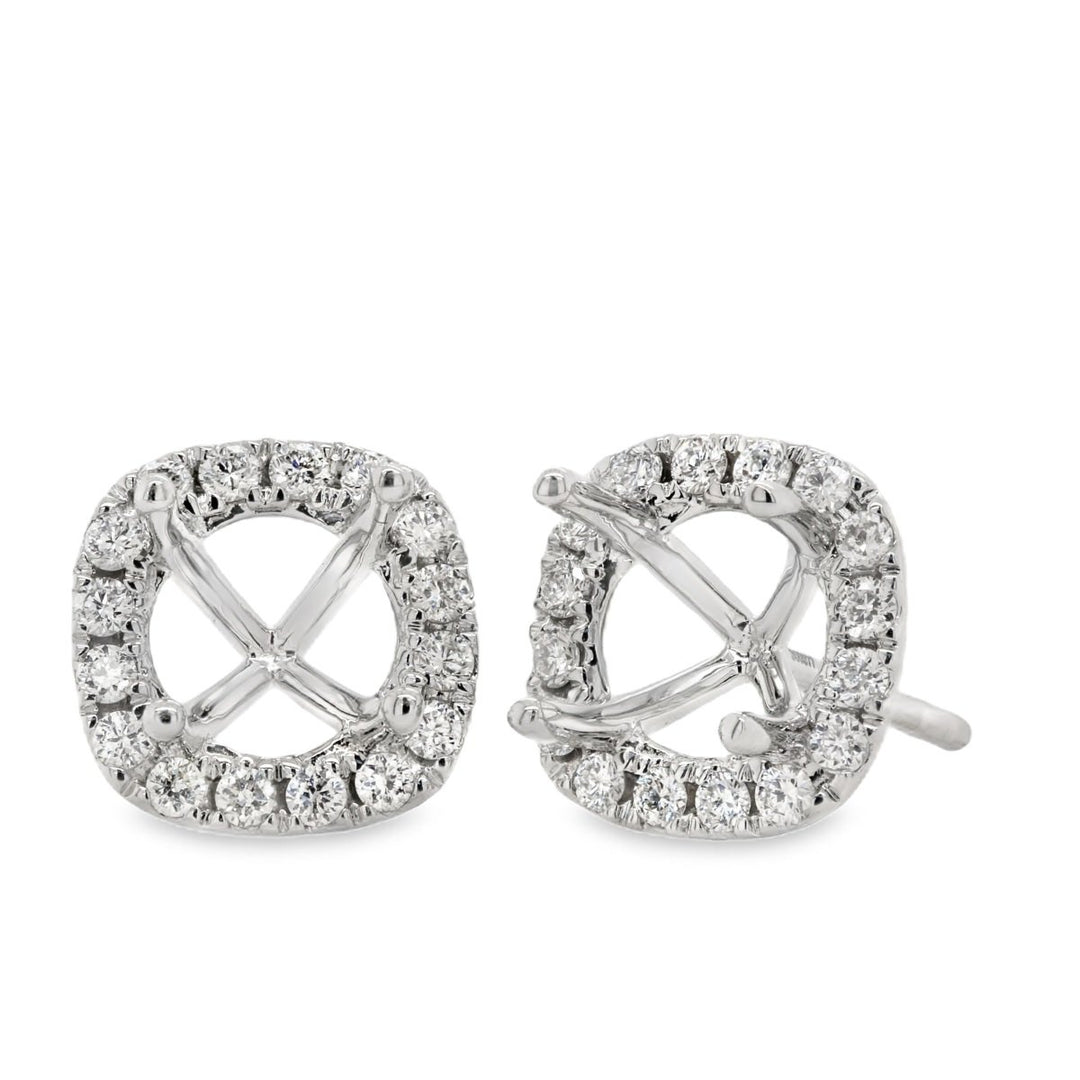 White Gold Cushion Shaped Diamond Halo Earring Semi-Mounts - ME51684C - The Diamond Guys