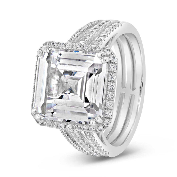 Three Row Engagement Ring with Diamond Halo - YJM6577R