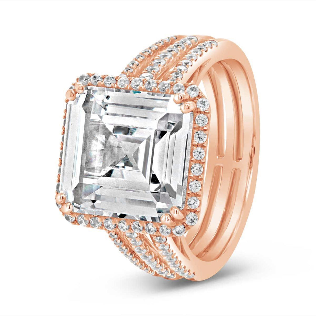 Three Row Engagement Ring with Diamond Halo - YJM6577R