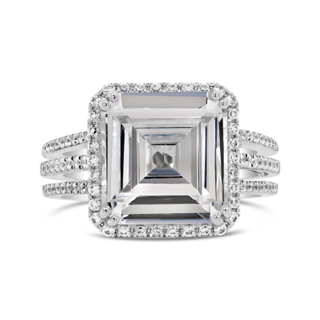Three Row Engagement Ring with Diamond Halo - YJM6577R