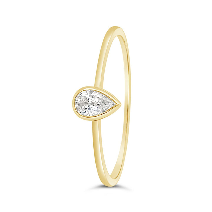 Yellow Gold Pear Shape Bezel Set  Diamond Ring - HKR00489B