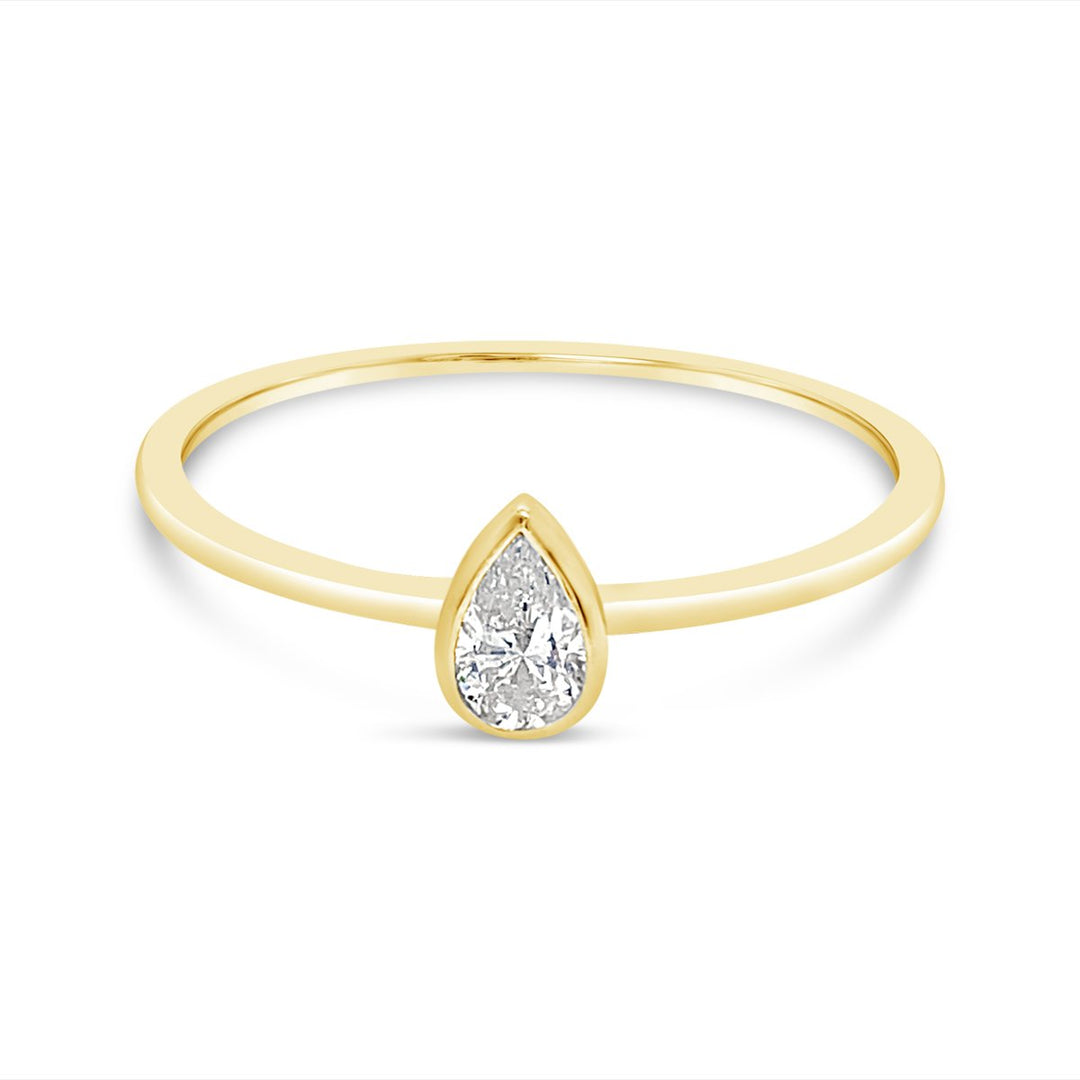 Yellow Gold Pear Shape Bezel Set  Diamond Ring - HKR00489B
