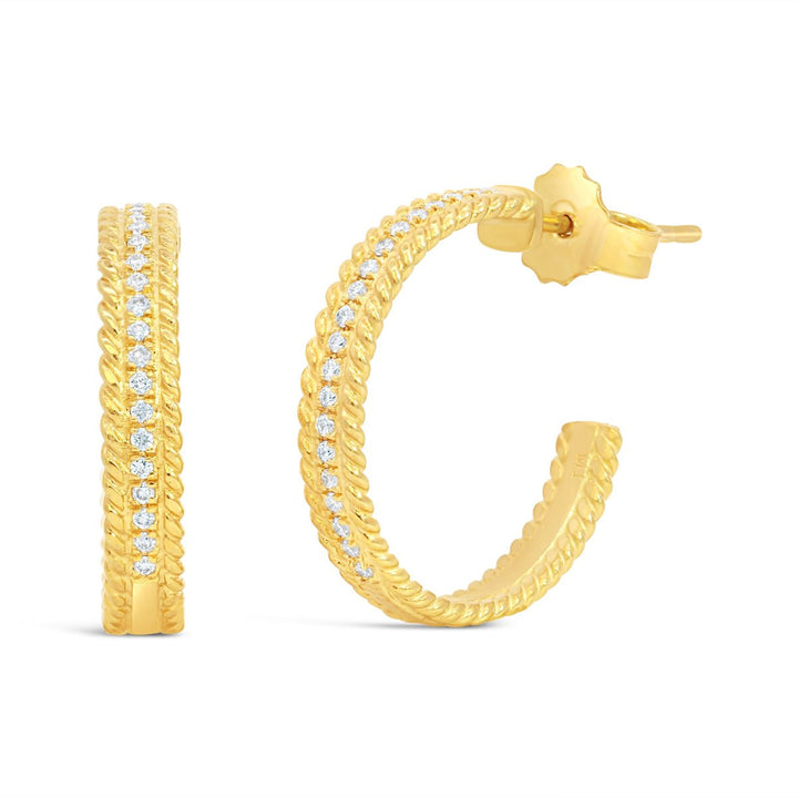 Yellow Gold Marika Desert Gold Diamond Half Hoop Earrings with Rope Detail - MDG6732