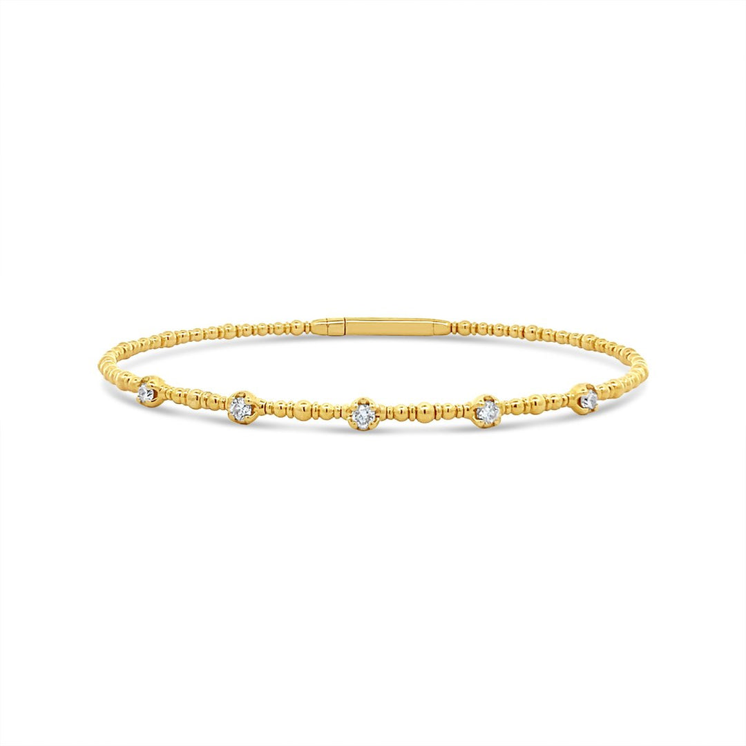 Yellow Gold Beaded Diamond Bangle - BDD7183 - The Diamond Guys