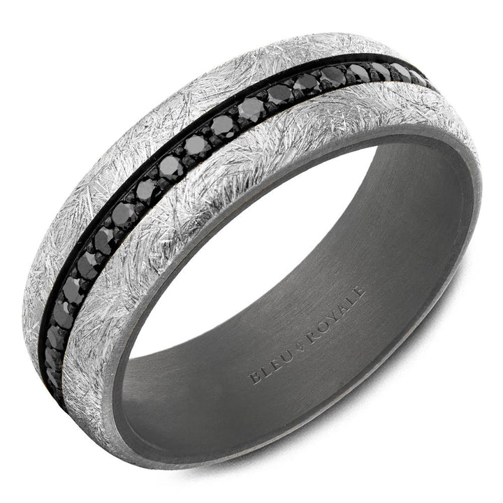 Tantalum & Gold Black Diamond 7mm Wide Men's Eternity Band - RYL-161YTBD7