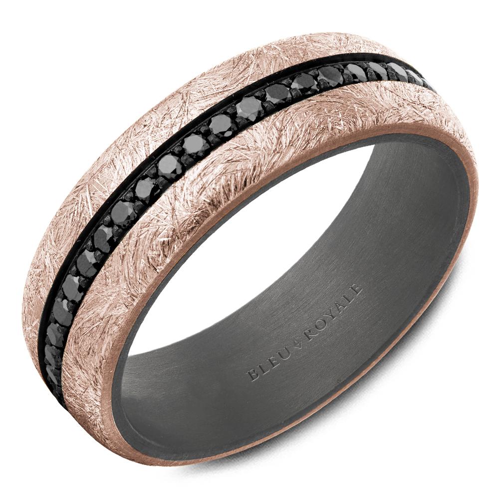 Tantalum & Gold Black Diamond 7mm Wide Men's Eternity Band - RYL-161YTBD7