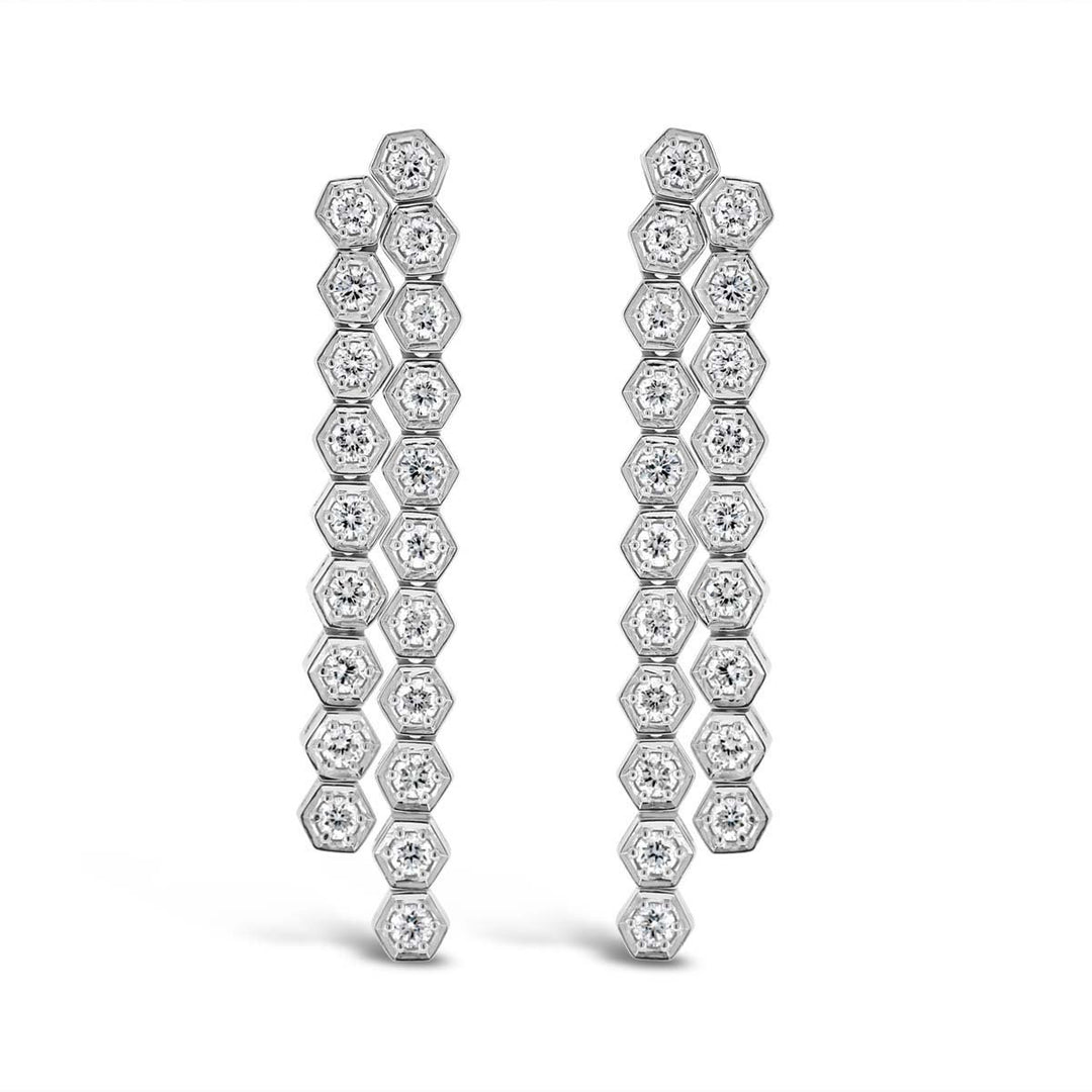Diamond Honeycomb Two Row Dangle Earrings