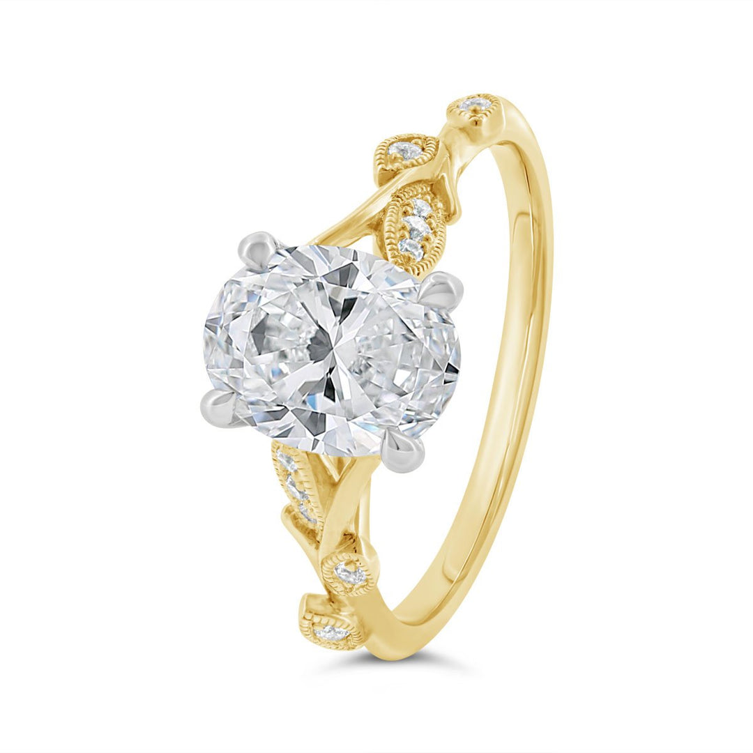 Two Tone Leaf & Vine Design Diamond Engagement Ring - N0101SMA-OV